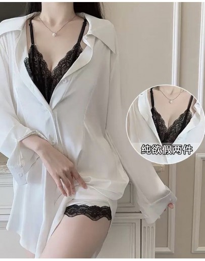                                                          【Preorder】40kg-70kg False-Two Lace Loose Shirt+ Shorts