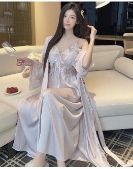                                                          【Preorder】40kg-65kg Ice Silk Flora Bra Pads Dress/ Long-Kimono