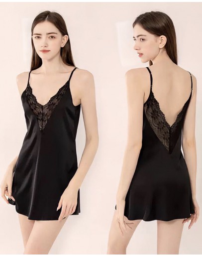                                                          【Preorder】40kg-70kg V-Neck Lace Ice Silk Dress/ Outwear Kimono