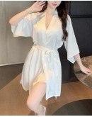                                                          【Preorder】40kg-70kg V-Neck Lace Ice Silk Dress/ Outwear Kimono