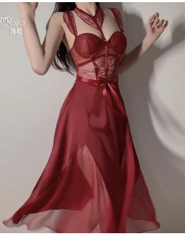                                                          【Preorder】40kg-65kg Underwire Pads Maroon Home Dress