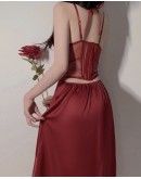                                                          【Preorder】40kg-65kg Underwire Pads Maroon Home Dress