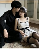                                                          【READY STOCK】40kg-55kg Maid Thin White Lace Backless Dress+T-Back