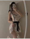                                                          【READY STOCK】40kg-55kg Maid Thin White Lace Backless Dress+T-Back