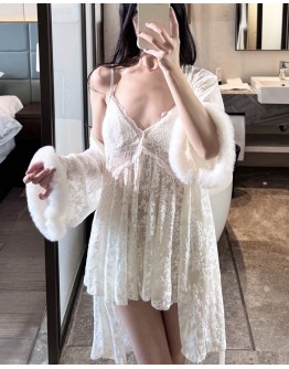                                                          【Preorder】40kg-65kg Velvet Thin Lace Home Dress /Outwear