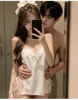                                                         【Preorder】40kg-55kg Ice Silk Camisole Lace-Up Dress+T-Back