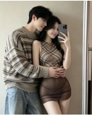                                                          【Preorder】40kg-55kg Brown Checked Fitted Skirt Set