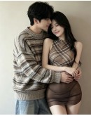                                                          【Preorder】40kg-55kg Brown Checked Fitted Skirt Set
