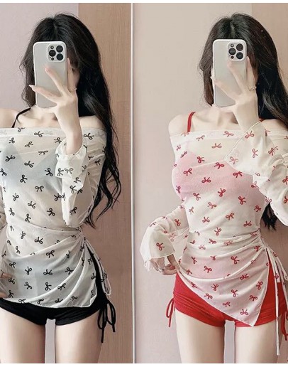                                                          【Preorder】35kg-75kg Ribbon Bikini Pads Swim Set With Tops