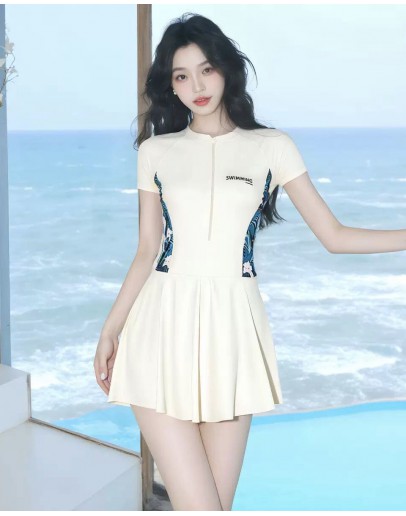                                                          【Preorder】35kg-70kg Zipper Swim-Dress With Pads & SafePants