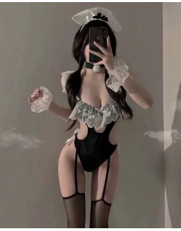                                                          【Preorder】40kg-55kg Black Lace Cos Maid Body-Suit