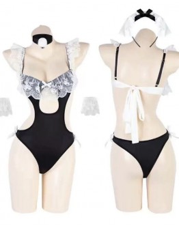                                                          【Preorder】40kg-55kg Black Lace Cos Maid Body-Suit