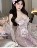                                                          【Preorder】40kg-68kg Velvet Flora Patterned Night Dress/ Kimono