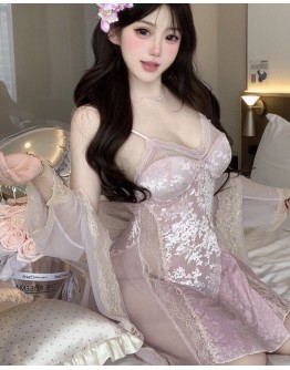                                                          【Preorder】40kg-68kg Velvet Flora Patterned Night Dress/ Kimono