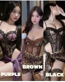                                                          【Preorder】40kg-55kg Underwire Pads Leopard Lace Sexy Lingeries
