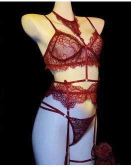                                                          【Preorder】40kg-80kg Plus Lace Halter-Neck Bikini Set