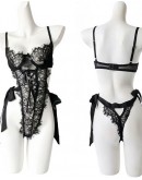                                                          【Preorder】40kg-55kg Black Lace Ribbon Body-Suit