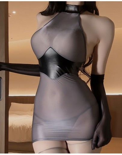                                                         【Preorder】40kg-55kg Faux Leather Fitted Dress+ T-Back