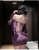                                                          【Preorder】40kg-55kg Purple Off-The-Shoulder Home Dress