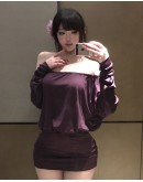                                                          【Preorder】40kg-55kg Purple Off-The-Shoulder Home Dress