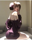                                                          【Preorder】40kg-55kg Purple Off-The-Shoulder Home Dress