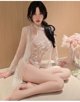                                                          【Preorder】40kg-55kg Sexy Lingeries Flora Body-Suit /Lace Kimono裆部暗扣