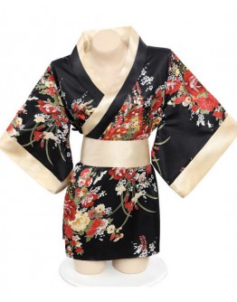                   【READY STOCK】Red Flora Patterned Kimono Sexy Lingers Pajamas