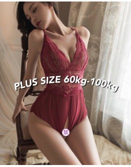                                                          【Ready Stock】Backless Plus Body-Suit Lace Sexy Lingeries