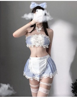                                                          【Ready Stock】Bowknot Hairband Blue Lace Sexy Lingeries Set