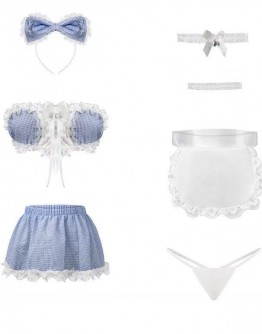                                                         【Ready Stock】Bowknot Hairband Blue Lace Sexy Lingeries Set