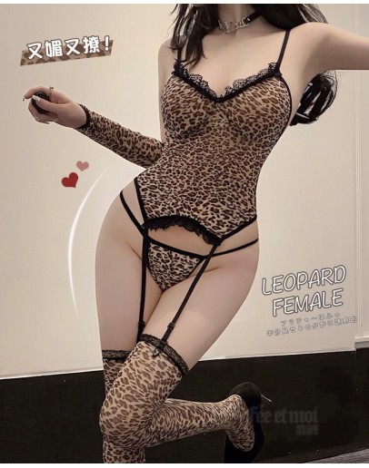                                                          【Ready Stock】Leopard Patterned Sexy Lingeries Set