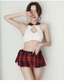                                                          【Ready Stock】Checked Tops+Skirt+T-Back Sexy Lingeries