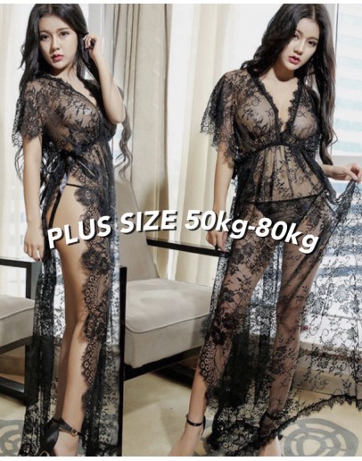                                                          【Ready Stock】Long-Line Thin Lace Dress Set