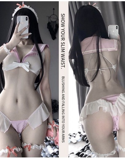                                                          【Ready Stock】Ribbon Sleeveless Sexy Lingers Set