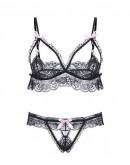                                                          【Ready Stock】Faux Pearl Black Lace Bikini Set