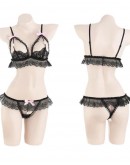                                                          【Ready Stock】Faux Pearl Black Lace Bikini Set