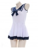                                                                【READY STOCK】Ribbon Navy Style Pajamas Dress+ T-Back