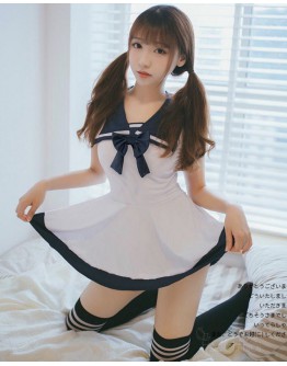                                                                【READY STOCK】Ribbon Navy Style Pajamas Dress+ T-Back