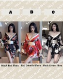                                                          【Preorder】Flora Patterned Polyester Kimono Pajamas Set