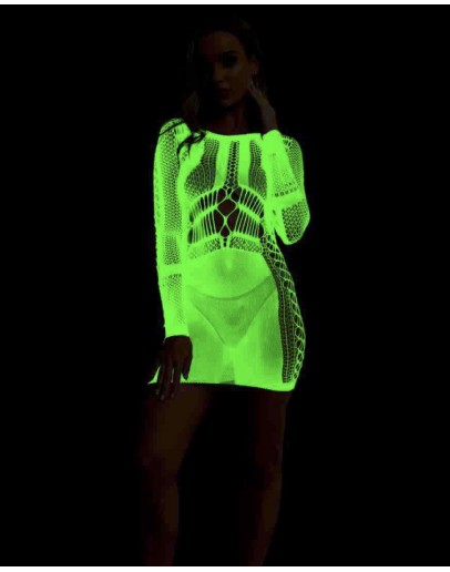                                                          【Preorder】Long-Sleeved Cut-Out Fluorescent Dress Stockings