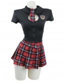                                                                【READY STOCK】Checked Zipper Tops+Skirt Set