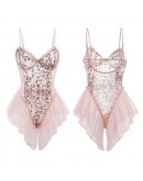                                                          【Preorder】Embroidery Pinky Chiffon Body-Suit