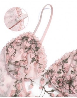                                                          【Preorder】Embroidery Pinky Chiffon Body-Suit