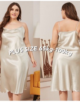                                                                【READY STOCK】65kg-100kg Plus Soft Silk Satin Pajamas Dress