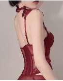                                                          【Preorder】Halter-Neck High-Stockings Sexy Lingeries Set