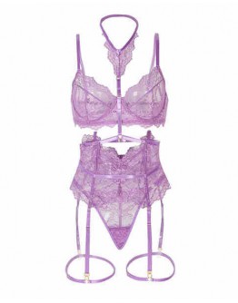                                                          【Preorder】Halter-Neck Lace Tie-Belt Style Body-Suit Set