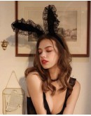                                                          【Preorder】Black Velvet Lace Bigger Rabbit Hairband