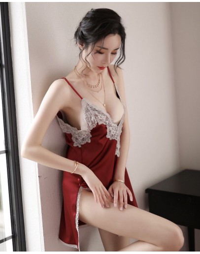                                                                【READY STOCK】Embrodier Camisole Silk Pajamas Dress Set