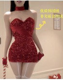                                                          【Preorder】Christmas Sequins Rabbit Velvet Dress Set