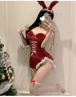                                                          【Preorder】Christmas Rabbit Velvet Bod-Suit Set